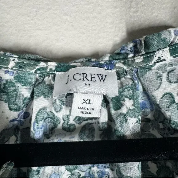J. Crew Factory Split Neck Ruffle Green Floral Top Long Sleeve Blouse Women’s XL - Picture 3 of 6